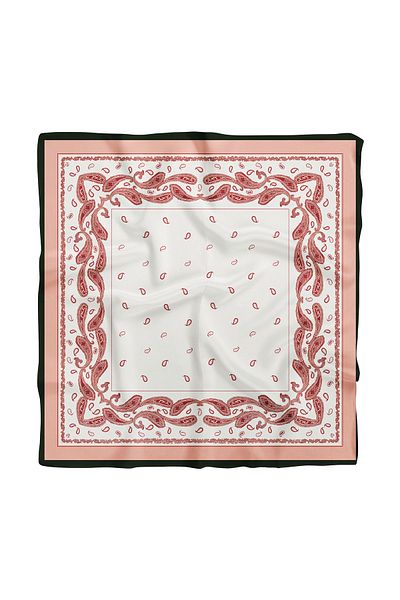 Modabutik Women's Ecru Black Fishes Patterned 50X50 Bandana Hyl Dg01121-22