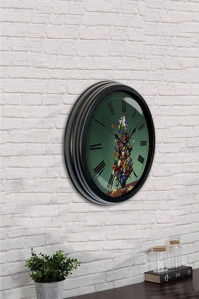 Kasva Concept 40 cm Black Metal Vase Flower Wall Clock