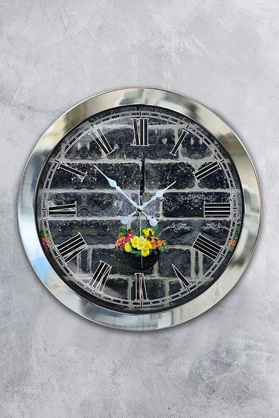 Kasva Concept 36 cm Chrome Metal Stone Structure Wall Clock