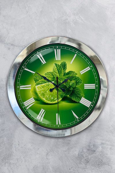 Kasva Concept Gift 36 cm Chrome Metal Lemon Themed Kitchen Wall Clock