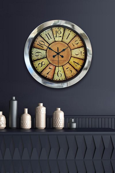 Kasva Concept Gift 36 cm Chrome Metal Antique Wall Clock