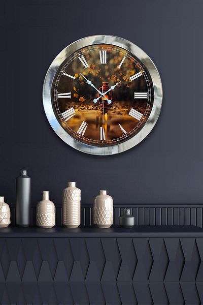 Kasva Concept Gift 40 cm Chrome Metal Lantern Wall Clock