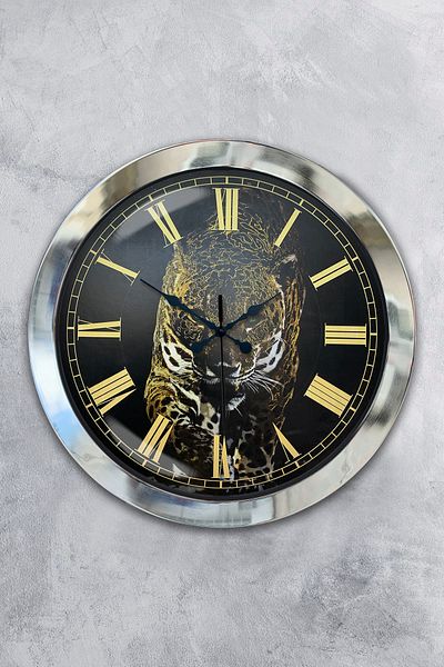 Kasva Concept Gift 36 cm Chrome Metal Cheetah Wall Clock