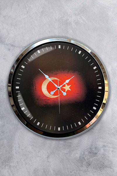 Kasva Concept 40 cm Chrome Metal Turkish Flag Wall Clock