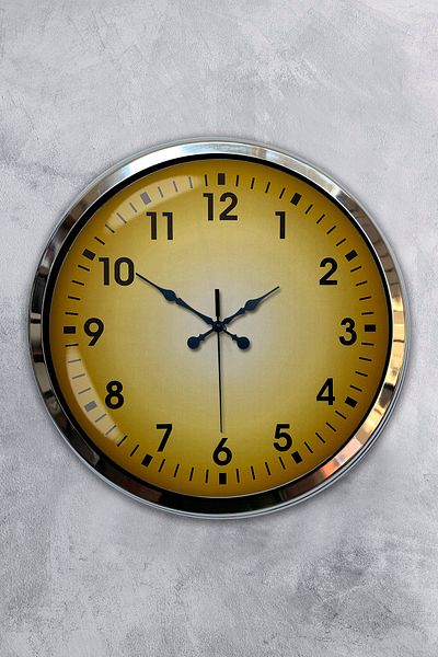 Kasva Concept 40 cm Chrome Metal Yellow Wall Clock Gift
