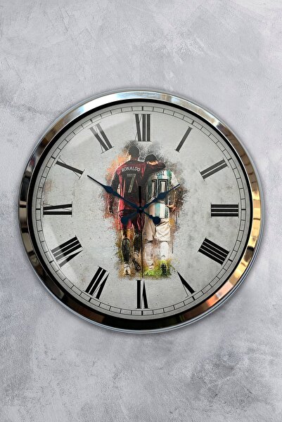 Kasva Concept ساعة حائط رونالدو ميسي معدن كروم مقاس 40 سم