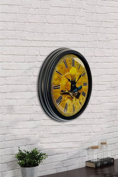 Platin Saat Cadou 40 Cm Ceas de Perete Barbat Metal Negru