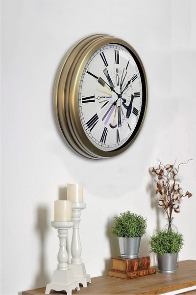 Kasva Concept Gift 40 cm Antique Metal Hairdresser Wall Clock