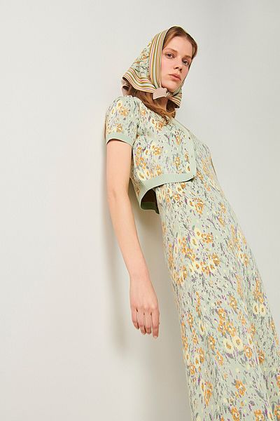 JOIN US – Strickjacke mit Blumenmuster und Knöpfen - grün