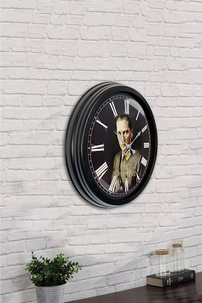Kasva Concept Gift 40 cm Black Metal Ataturk Wall Clock