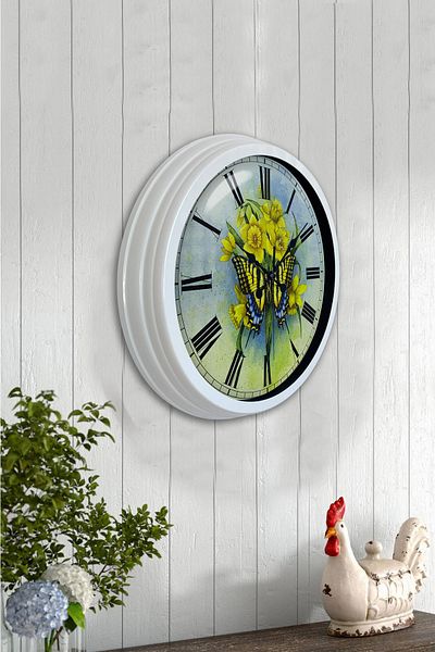 Kasva Concept Cadou 40 Cm Ceas de Perete Fluture Metal Alb