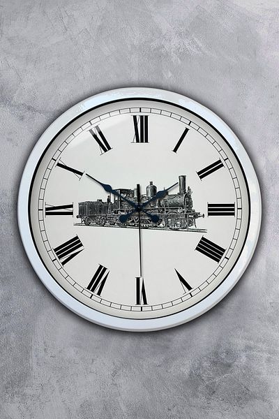 Kasva Concept 40 cm White Metal Black Train Wall Clock
