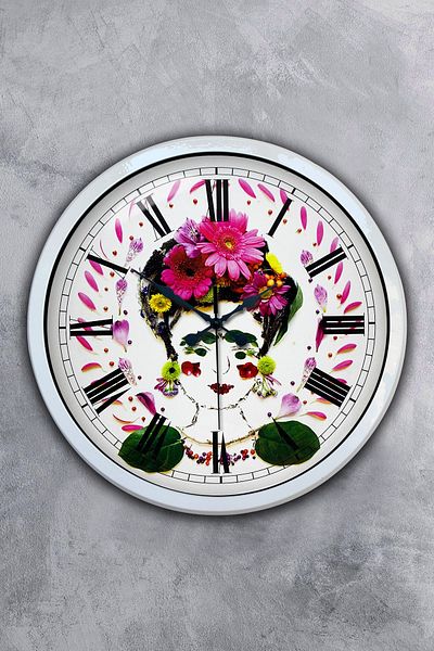 Kasva Concept Gift 40 cm White Metal Flowers Wall Clock