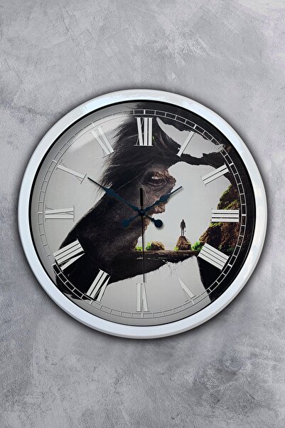 Kasva Concept هدية ساعة حائط حصان معدني أبيض مقاس 40 سم