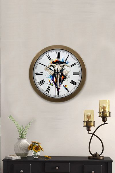 Kasva Concept Cadou 36 Cm Ceas de Perete Elefant Metal Vechi