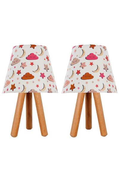 EvLight Üç Ayaklı Ahşap Abajur 2'li Set