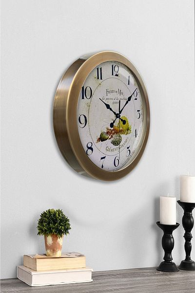 Kasva Concept Gift 36 cm Antique Metal Fruits Wall Clock