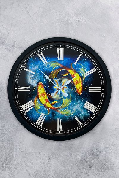Kasva Concept Gift 36 cm Black Metal Pisces Wall Clock