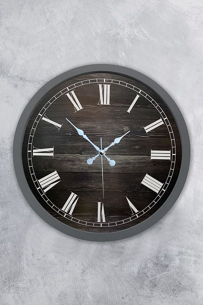 Kasva Concept Gift 36 cm Chrome Metal Wooden Roman Numeral Wall Clock