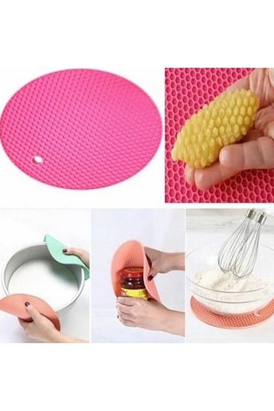 ARS Home Tava rotunda din silicon |   Kalburbastı Covoraș de ceainic din silicon în formă de cerc cu model de fagure