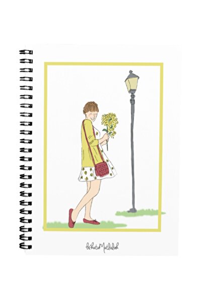 Bikutumutluluk Gift - N028 A5 Design Spiral Notebook - Girl with Mimosa