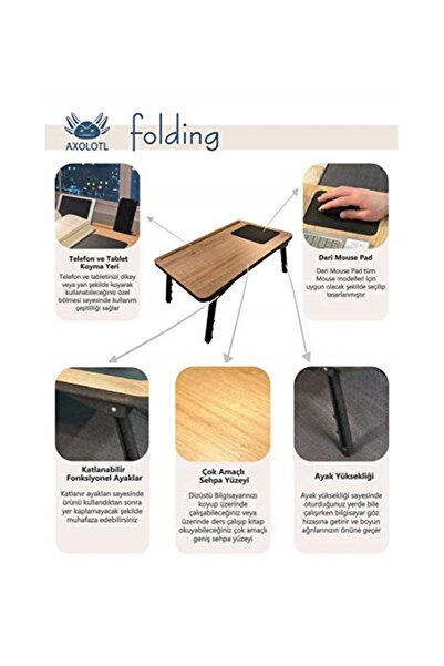 Axolotl Folding Telefon Ve Tablet Bölmeli Katlanır Ayaklı Laptop Sehpası Bilgisayar Çalışma Masası