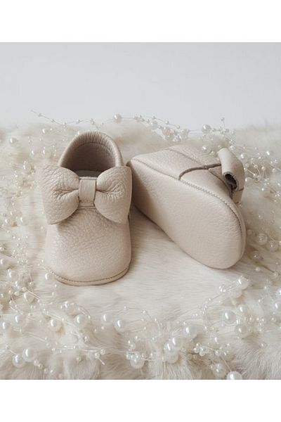 Hodore Sofia Genuine Leather Baby Moccasin Ecru