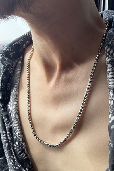 HEDİYEVİM قلادة فضية اللون سميكة للرجال من الفولاذ