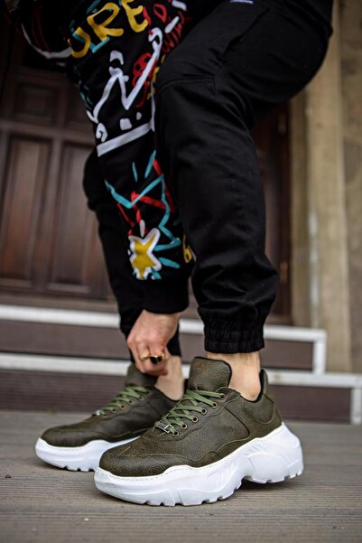 Rainon Store Men's Khaki Leather High Sole Sneakers