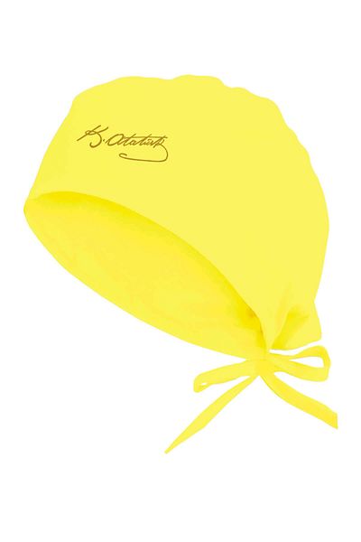 Tasarım Trend Golden Yellow Gazi Mustafa Kemal Atatürk Signature Printed Surgical Bonnet Yellow