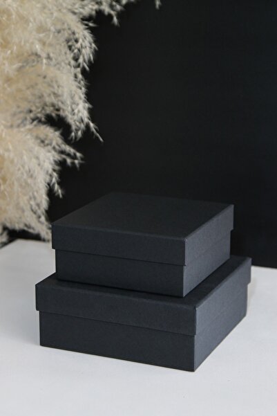 CHANZA HOME 2'li Takım Siyah Küçük Boy Kaliteli Sert Kalın Kutu Hediye Kutusu 15,5 X 15,5 X 6 - 13 X 13 X 5,5