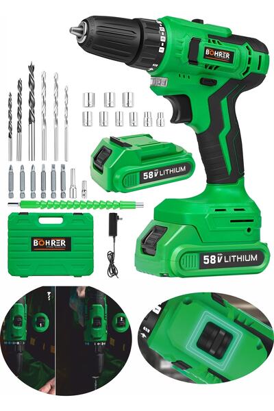 BÖHRER German 58v 5ah Pro Hummer Green Çift Akülü Yüksek Torq +24 Vidalama Şa...