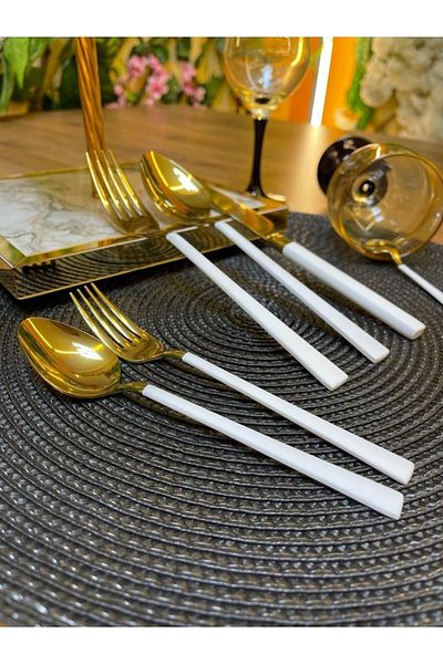 Evanev Kosova 36 Piece Fork Spoon Set (gold - White)