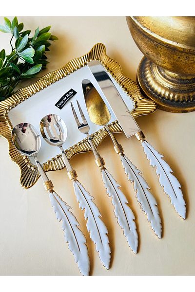 CASA DE BELLA 5 Piece Feather Patterned Service Set-white