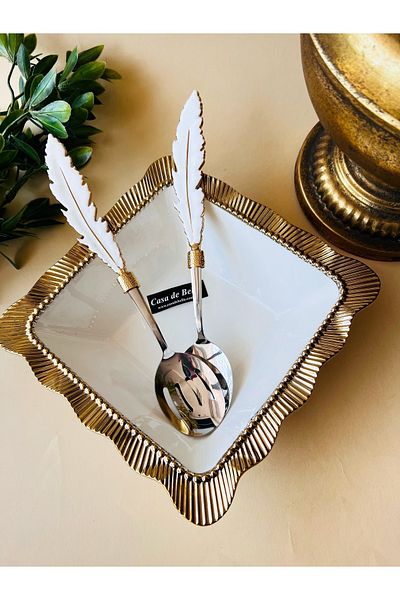 CASA DE BELLA 2 Piece Feather Patterned Salad Serving Set