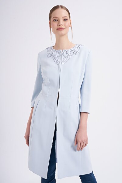 Balizza Yakası Nakışlı 3/4 Kol Trençkot