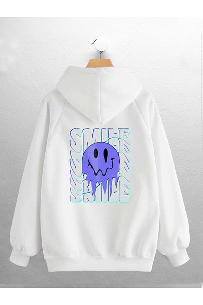 CANDEL Blue Smile Back Printed Unisex Hooded Sweatshirt