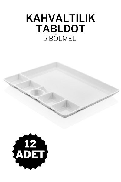 ÖzSa Home 12 Pieces Unbreakable Breakfast Table Dish with 5 Compartments Melamine Breakfast Plate for Hotel School Dining Hall