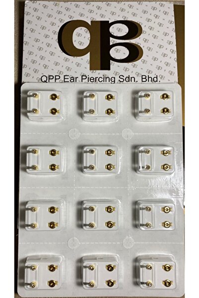 QPP Quality Piercing Products Kulak Delme Küpesi Sarıya Beyaz Taşlı 12çift