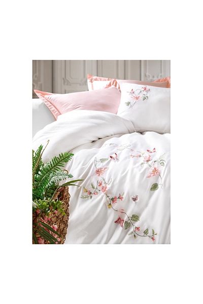 Cotton Box 3D Embroidered Satin Double Duvet Cover Set Luna Pudra