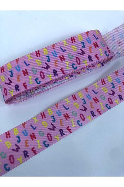 Hobigram Ροζ Χρώμα Γράμμα Μοτίβο Grosgrain Κορδέλα Τιμή για 1 μέτρο – Κορδέλα, Κομψό Σχέδιο, Γυναικείο Αξεσουάρ