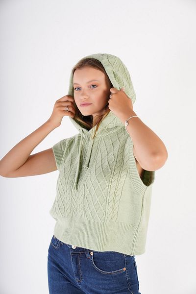 Trist Star Women's Mint Hooded Oversize Wool Sweater Knitted Knitwear Trist-6131