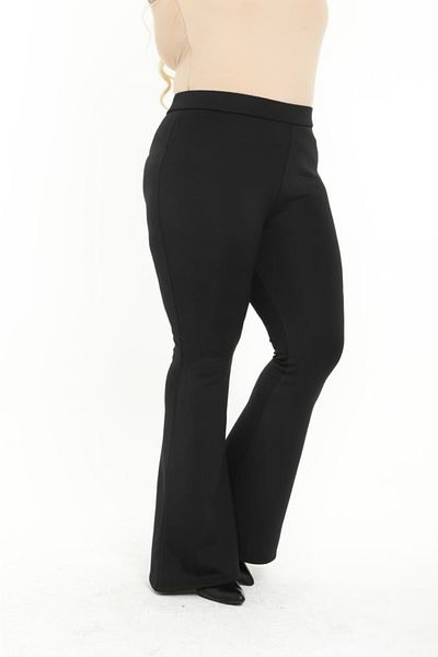 Esina Women's Diving / Scuba Fabric Black Flared Leg Trousers