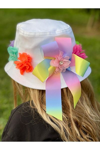 QUEEN AKSESUAR Colorful Unicorn Rainbow Floral Rhinestone Design Adult Teen Baguette Bucket Hat