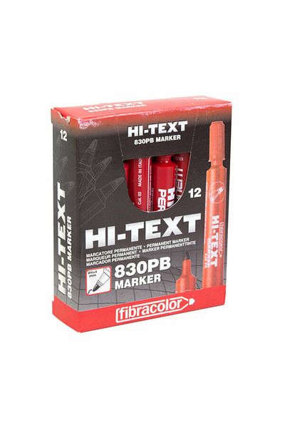Hi-Text 12Pcs Red Permanent Marker Pen - Cut Tip