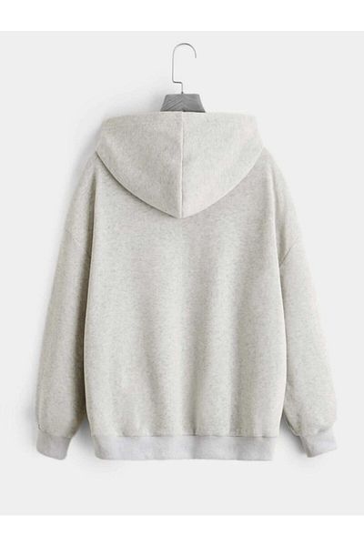 trendgar Women's Gray Palm Spring Printed Hooded Sweatshirt