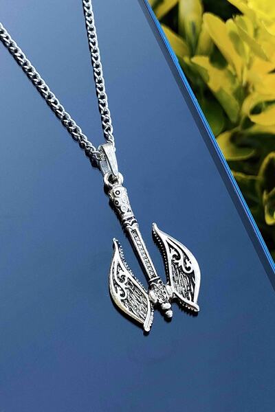 TREND COLLECTİON Gümüş Kaplama Antik Çift Viking Balta Erkek Kolye