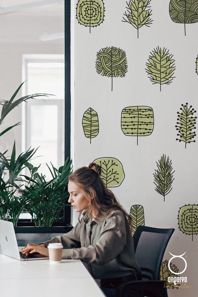 ANGARYA Bohem Ve Modern Stil, El Çizimi Ağaçlar Dekoratif Şeffaf Duvar Sticker