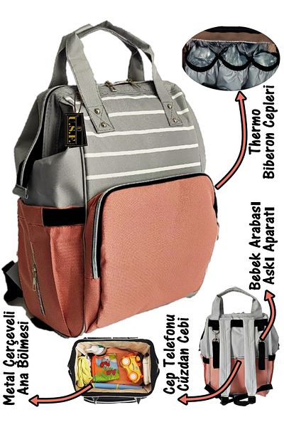 USF Baby Care Bag Mother Baby Care Backpack (CZİ) Grey-Pink