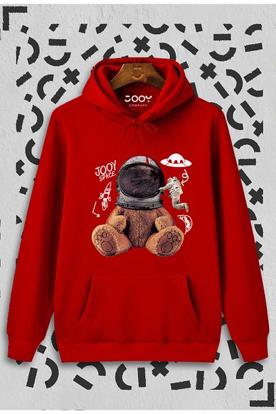 Jooy Company Унисекс суичър с щампа Red Astronaut Teddy Bear